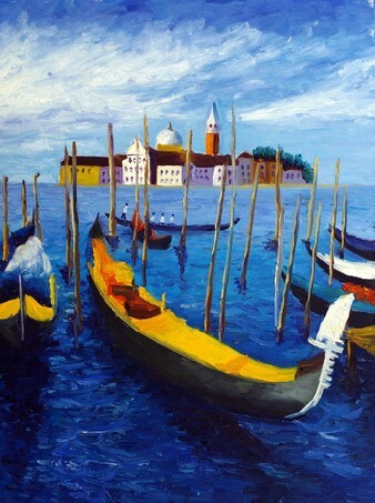Oil Painting - Boats on the water in Venice, Italy